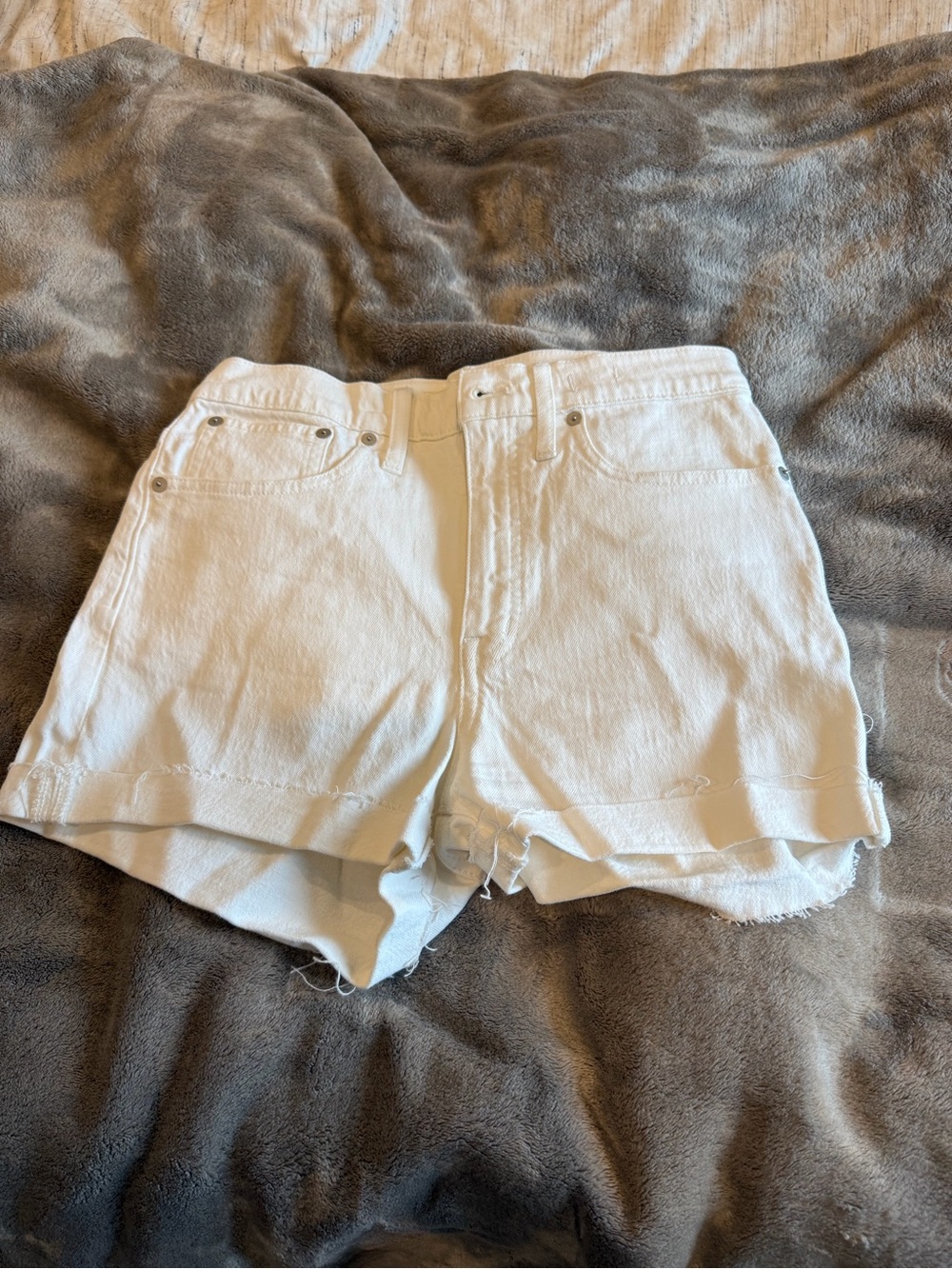 High-Rise White Denim Cutoff Shorts with Raw Hem